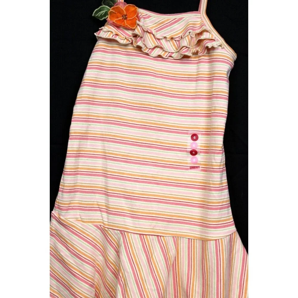 NWT 2005 Gymboree Aloha Wahine Striped Tank Dress sz 6 Flower Ruffle Drop Waist